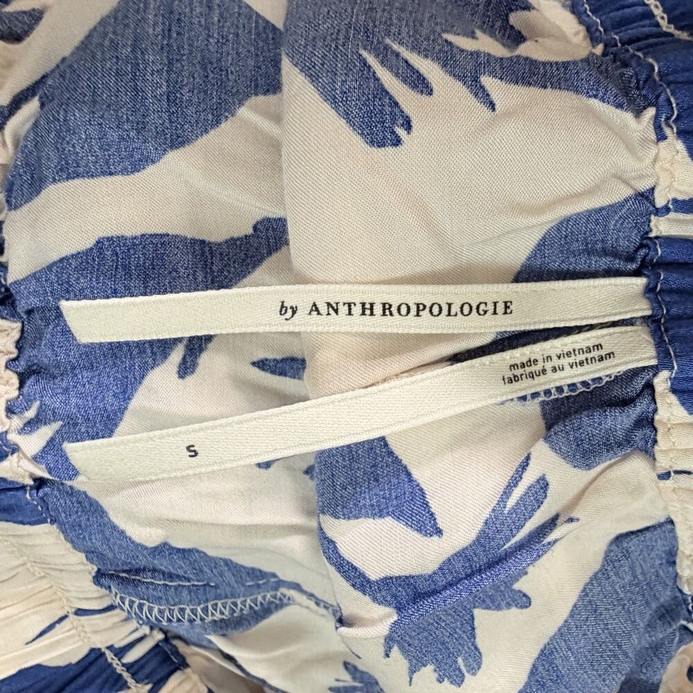 Anthropologie Women’s Small Floral Pull On Shorts Blue White Elastic Waist Pocke - Picture 4 of 8